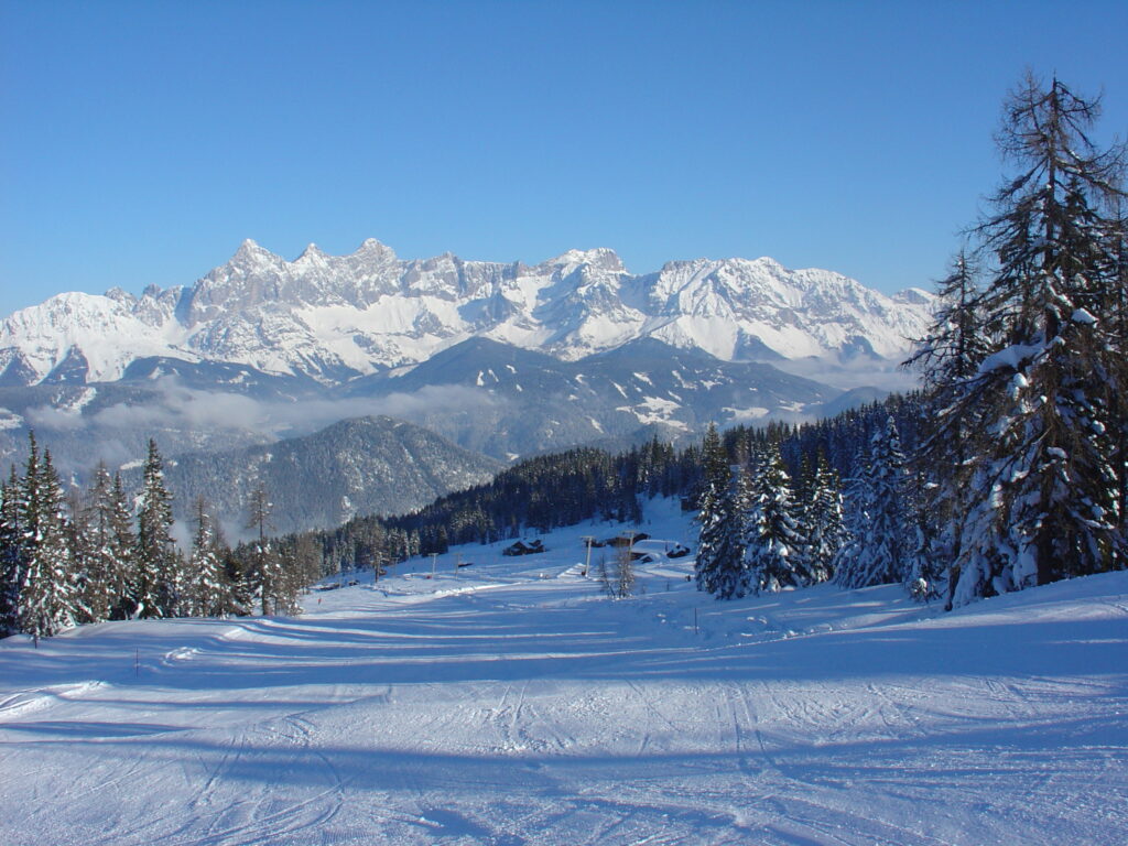 Blick zum Dachsteinmassiv auf der Fageralm